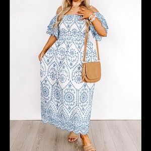 Impressions white and blue maxi dress